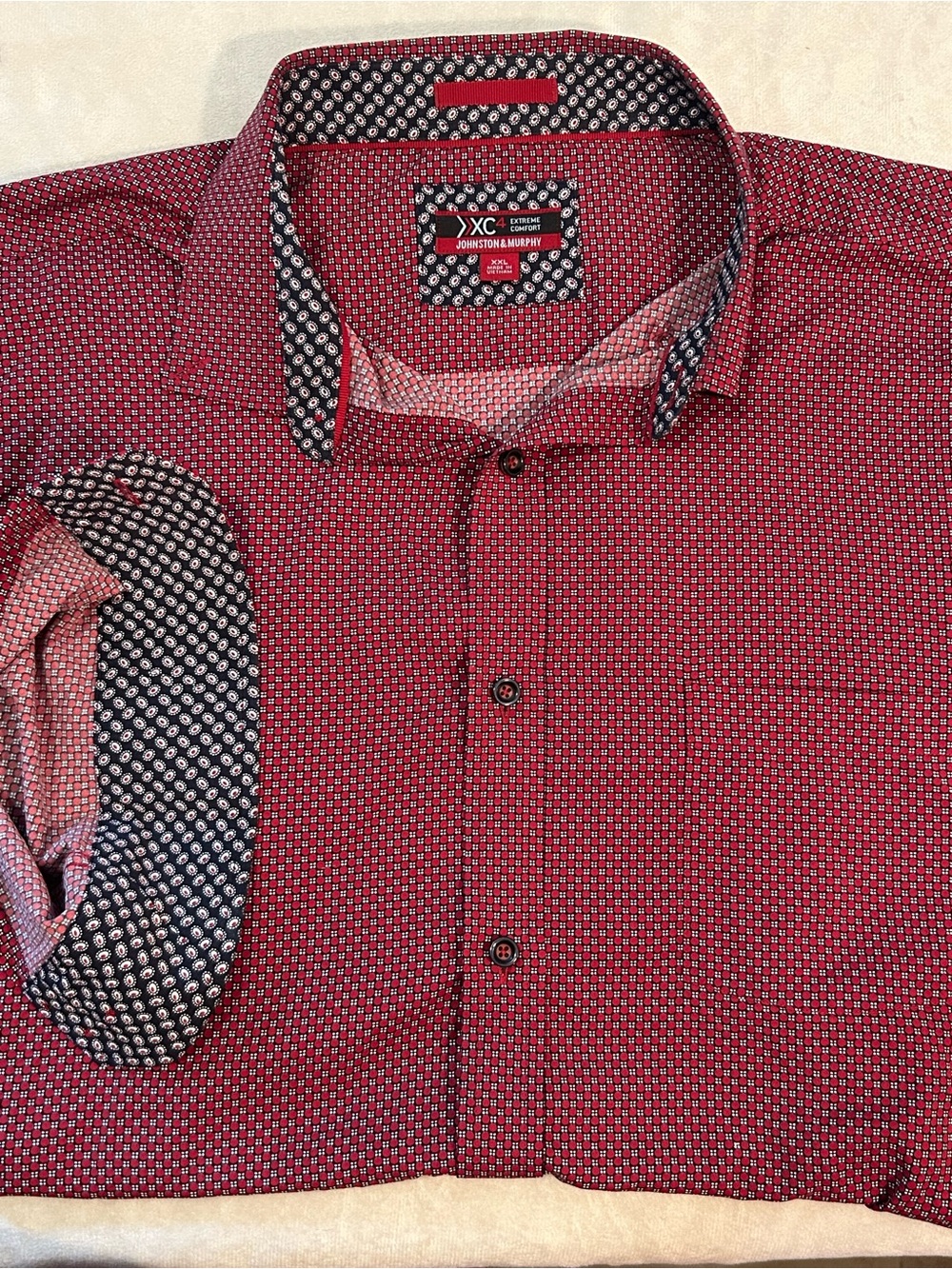 Johnston Murphy XC4 Shirt Mens XXL Red Geometric Stretch Performance Button Down